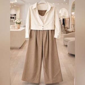 Chic Cream and Tan Jumpsuit